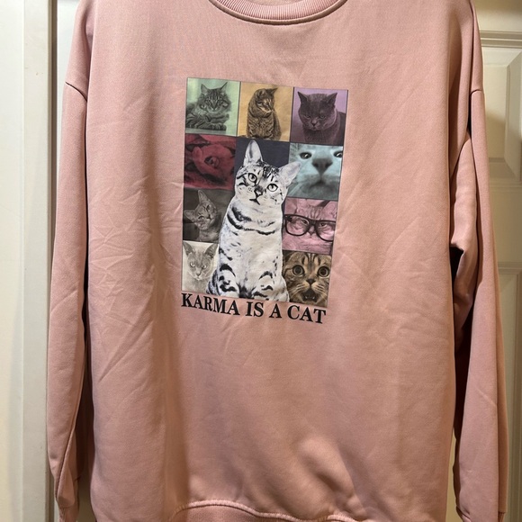Tops - Pink Cat Graphic Sweatshirt